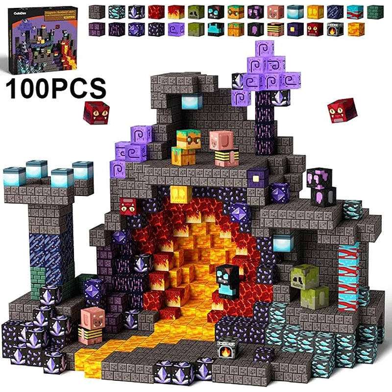 100-300pcs Magnetic Tiles Building Blocks Set,My World Figures Bricks, STEM Educational Toys for Kids Ages 3-10,Boys Girls Gifts