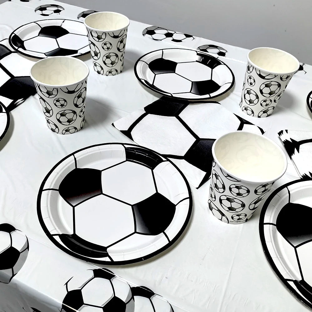 Soccer Theme Disposable Tableware Set Paper Plates Cups Napkins Tablecloth Boys Sports Football Birthday Party Decor Supplies