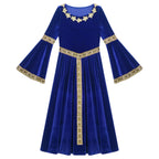 Girls Medieval Renaissance Princess Costume Velvet Long Flare Sleeve Vintage Dress Gown Carnival Party Cosplay Dress Up