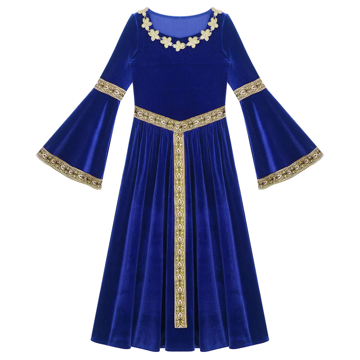 Girls Medieval Renaissance Princess Costume Velvet Long Flare Sleeve Vintage Dress Gown Carnival Party Cosplay Dress Up