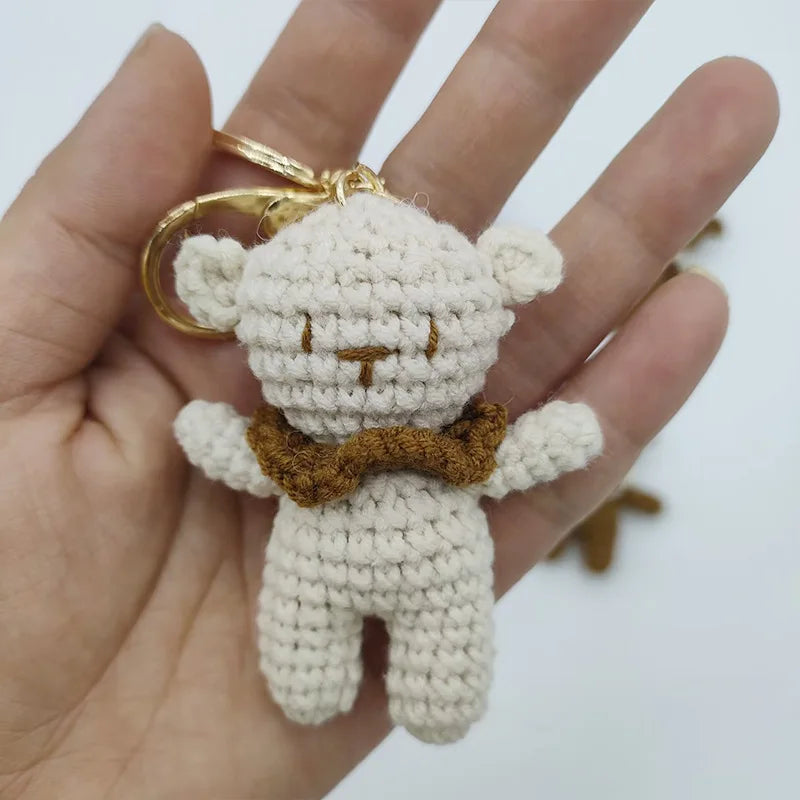 Cute Small Bear Couple Keychains Knitting Cartoon Bear Mini Animal Doll Keyrings Crochet Keychain Wholesale Custom Acceessories