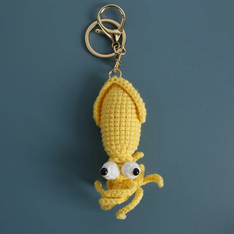 Funny Squid Series Crochet Keychain Handmaking Crochet Cute Squid Doll Keyrings For Bag Pendant Knitted Shrimp Keyrings Custom