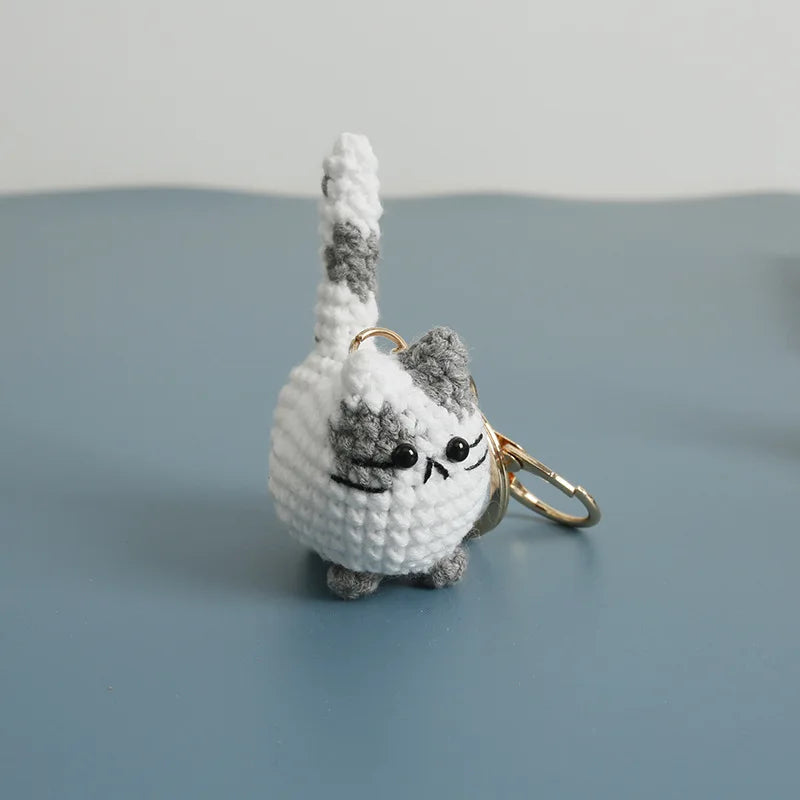 Small Cat Crochet Keychain Handmaking Crochet Cute Kitten Keyrings For Bag Pendant Knitting Animal Doll Keychain For Gift Custom