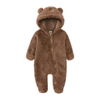 0-24M Baby Rompers Infant Clothes Winter Newborn Baby Boy Girl Zipper Bodysuit Bear Fleece Hooded Pyjamas