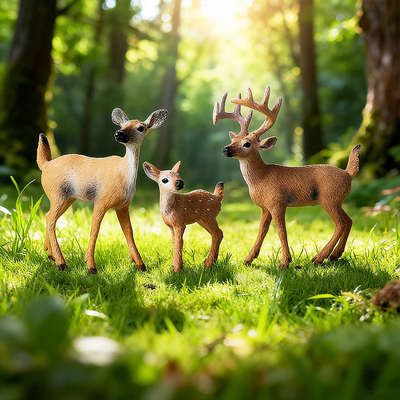 Oenux Forest Deer Animals Simulation Wild White-Tailed Elk Action Figures Moose Figurines Model Decoration Toy Kids Xmas Gift