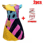 Kids Girls Boys Cosplay Scary Ghost Bride Sally Skeleton Jack Dress Striped Halloween Character Dress Up Costume