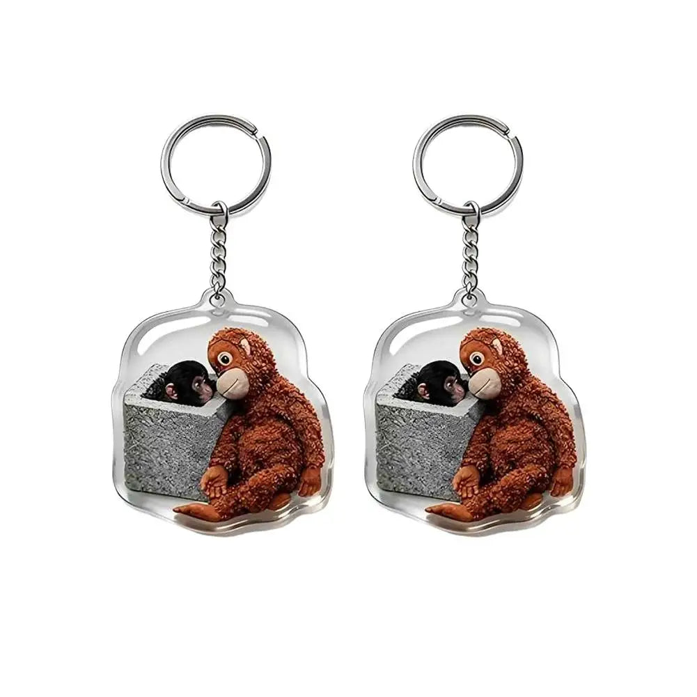 Funny Monkey Design Series Keyring For Backpack Purse Keys Cute Handmade Crochet Punch Monkey Keychain 2D Keyring Llavero 열쇠고리