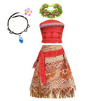 Moana Dress for Kids Girls Princess Vaiana Cosplay Carnival Children Birthday Party Headwear Necklace Pet Pig Chicken Set