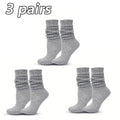 3 Pairs Women Pile Up Socks Fashionable Trendy Versatile White Solid Color Basic Socks Comfortable Breathable Mid Length Socks