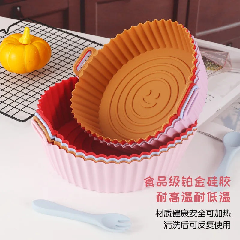 1PC Reusable Airfryer Pan Liner Accessories Silicone Air Fryers Oven Baking Tray Pizza Fried Chicken Airfryer Silicone Basket