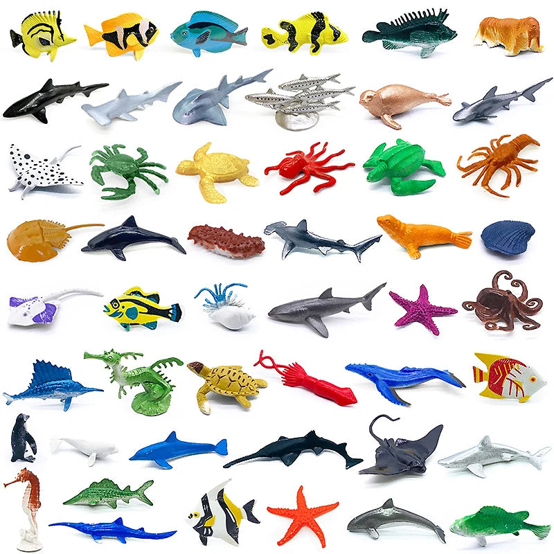 56-Piece Underwater World Model Set - Mini Marine Animals, Coral, Octopus, Nautilus, Crab, Lobster, Starfish, Ocean Model Animal