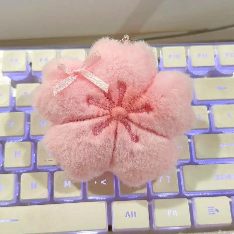 Cherry Blossom Plush Doll Pendant 2026 Pink Flower Keyring Kawaii Car Hanging Decoration for Girls Backpack Ornament