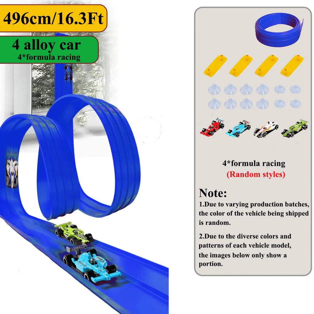 Net Bag/Box 13Ft/16.3Ft Flexible Track Toy & Mini Car DIY Competitive Rail Vehicle Game Educational Gift for Children Christmas