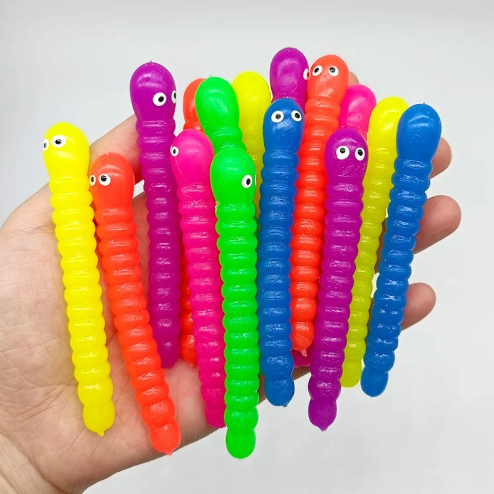 12/24 Pcs Mini Colorful Soft Caterpillars Kids Birthday Party Supplies Pinata Fillers Halloween Decoration Classroom Prize Gifts
