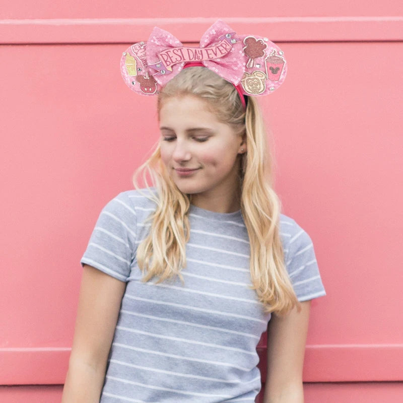 2026 Trip Mouse Ears Headband for Girls Women Sequin Castle 5"Bow Hairband Festival Party Cosplay DIY Hair Accessories