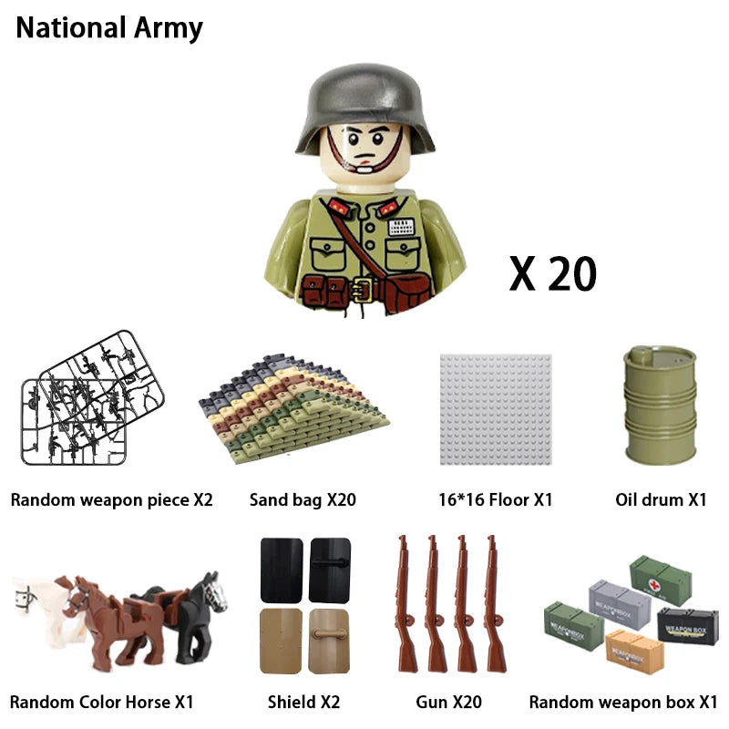 40/set World War II military building blocks National army soldier Character weapon assembly building block Children's toy gifts