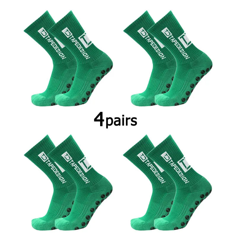 4Pairs/Lot 2024 New ANTI SLIP Tapedesign Football Socks Mid Calf Non-Slip Soccer Sport Cycling Sports Mens Sock EU38-45