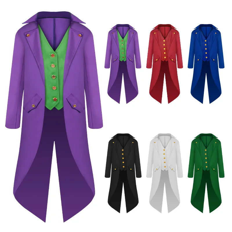 Steampunk Gothic Medieval Tailcoat Cosplay Costume, Tailcoat Jacket & Vest Suit for Adults and Kids, Halloween Role Play Outfit