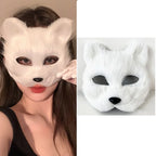 Faux Fur Fox Tail Cat Wolf Cosplay Costume Set with Plush Mask Fluffy Paw Gloves for Halloween And Christmas Party Accessories