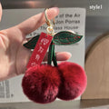 Cute Fluffy Cherry Fur Ball Keychain Bag Pendant Charm