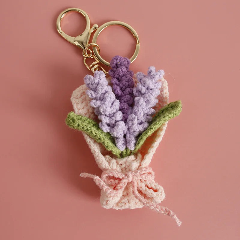 Exquisite Bouquet Series Crochet Keyrings Wholesale Handmaking Bouquet Keychain For Bag Pendant Knitting Flower Keyrings Custom