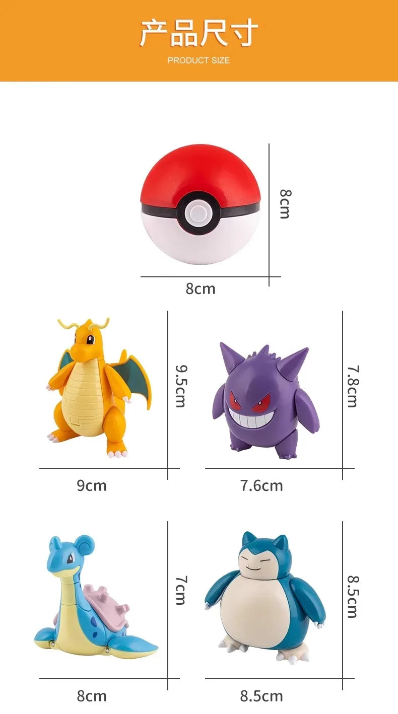 Pokemon Figures Toys Pocket Monsters Ball Model Pikachu Gengar Pokeball Dragonite Snorlax Pokeball Action Figures Toy