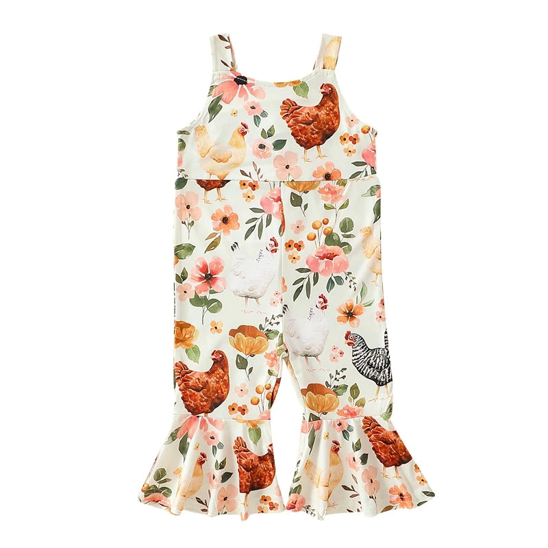 Citgeett Summer Easter Kids Baby Girls Romper Cute Sleeveless Flower Print Flare Leg Jumpsuit Overalls Clothes