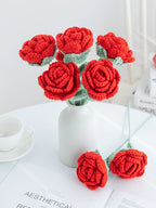 1/4pcs Artificial Handmade Crochet Rose Finish Product Outdoor Garden Arch Wedding Bridal Bouquet Home Bonsai Party Diy Gift Box