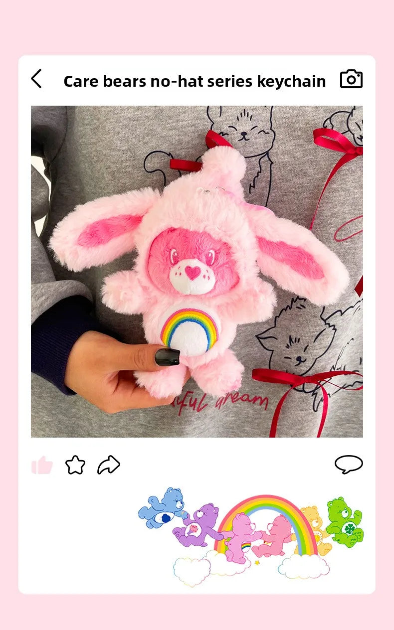Cute Carebears Plush Keychain Rabbit Hat Key chain Rainbow Bear Doll Schoolbag Doll Birthday Gift Room Decor