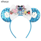 HEROCROSS Cute Stitch Headbands For Girls Sequins Bow Hairband Women Angel Headwear Kids Ears Hair Accessories Carnival Gift