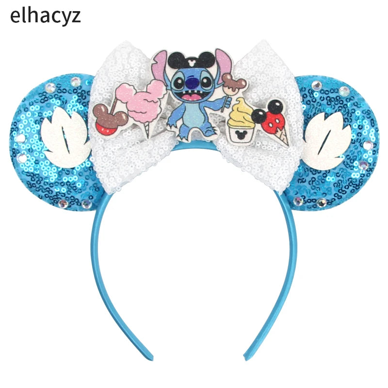 HEROCROSS Cute Stitch Headbands For Girls Sequins Bow Hairband Women Angel Headwear Kids Ears Hair Accessories Carnival Gift