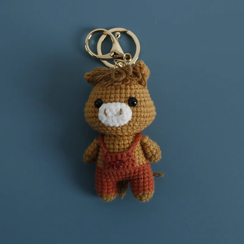 Creative Small Animal Doll Handmake Crochet Keyrings For Bag Pendant Cartoon Puppy Keychain Knitting Animal Doll Keyring Custom