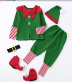 2025 Girl Boy Christmas Elf Costumes Santa Claus Suit Festival Adult Family Halloween Cosplay Sets Green Elves Clothes