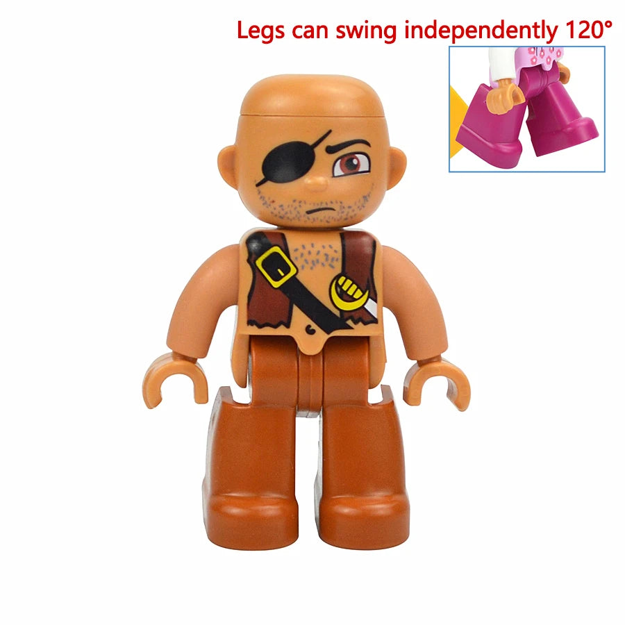 Big Size Figures Building Block Doll Family Farmer Pirate Worker Doctor Policemen Large Brick Compatible Build House Duploes Toy