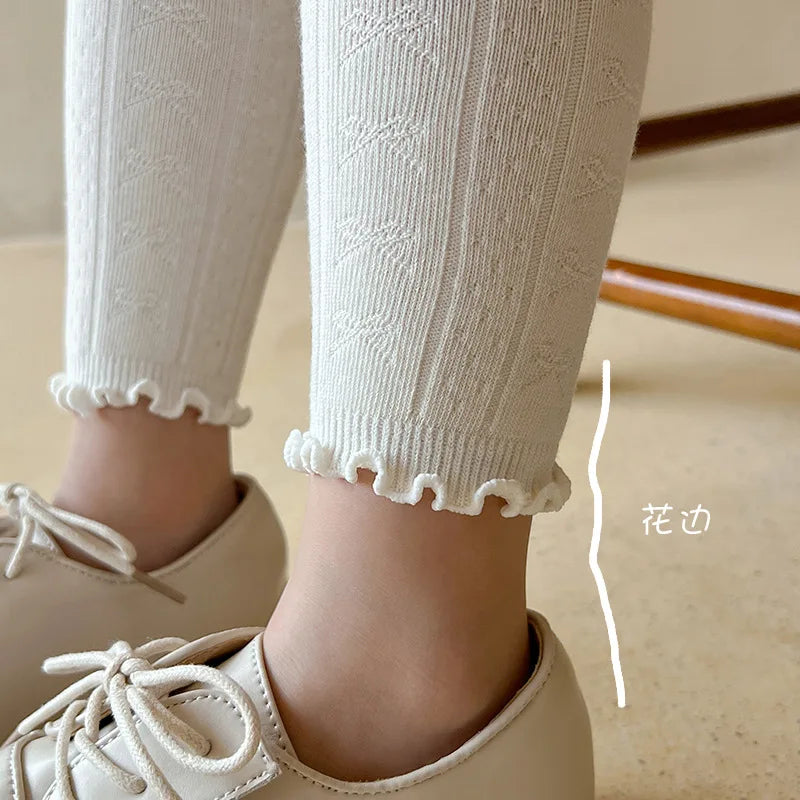 Spring Warm Girls Pants Solid Color Cotton Baby Leggings Lace Flower Skinny Pants Girl Leggings Children Trousers