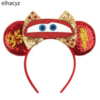 Disney Anime Cars Ears Headbands Women Sequins Bow Hairband Girls Pixar 95 Lightning McQueen Hair Accessories Kids Headwear Gift