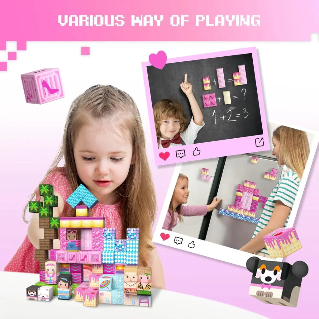 Magnetic Building Blocks Mine World Magnetic Pool Castle Villa Party Construction Brick Cube STEM Boy Girl Children Toy Set Gift