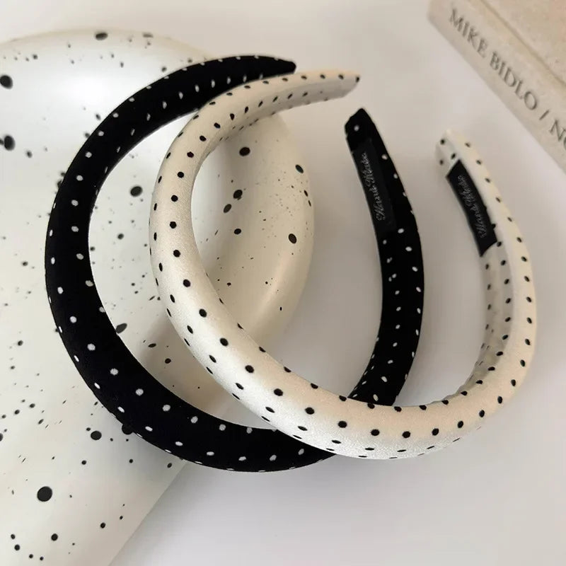 Retro Satin Polka Dot Sponge Headbands for Woman Fashion Temperament Hair Hoop Wash Face Hair Band Female Party Hair Accessories