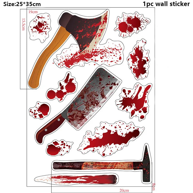 Halloween Wall Doors Windows Stickers Blood Handprint Footprint Skull Pattern Halloween Party Scene Decor Supplies Horror Props