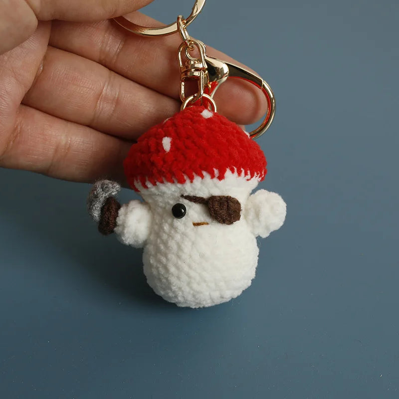 Cute Mushroom Rabbit Crochet Keychains Handmaking Crochet Cartoon Rabbit Doll Keyring For Bag Pendant Knitted Animal Doll Custom