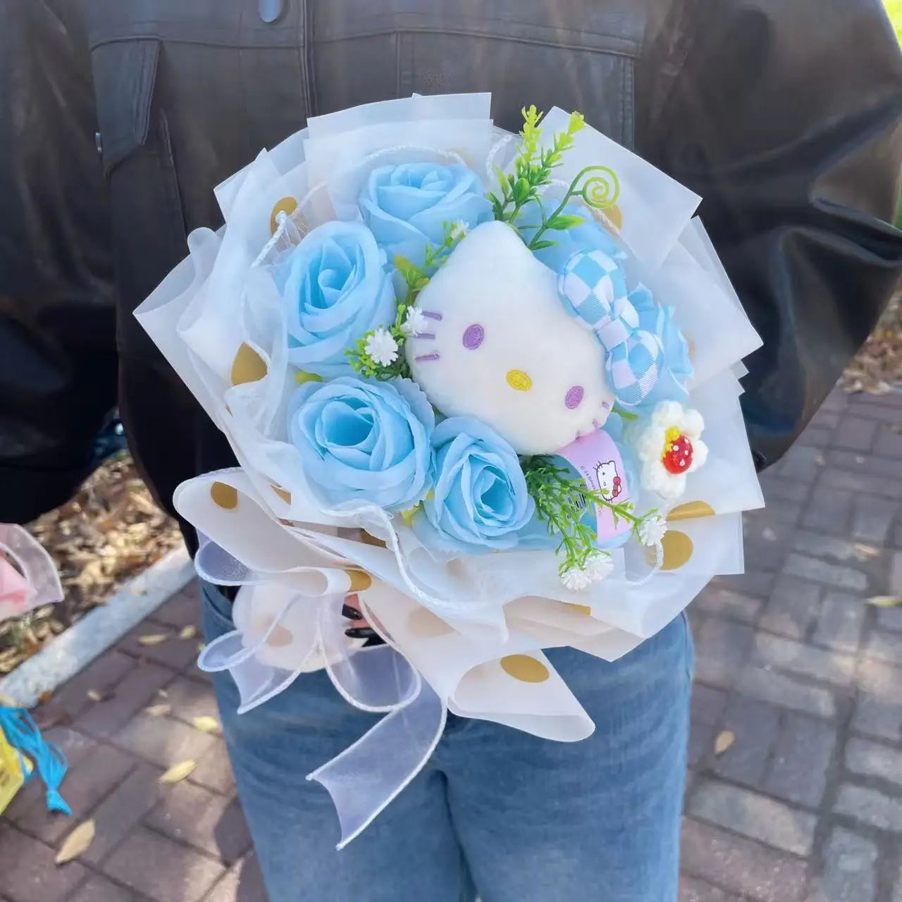 Genuine Hello Kitty Plush Toy Anime Stuffed Animals Keychains Creative Handmade Bouquets Christmas Vanlentine Birthday Gifts