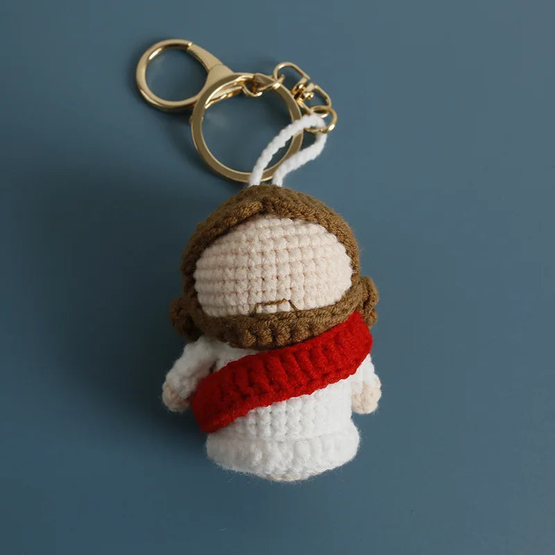 Creative Jesus Design Crochet Keychain For Couple Gift Handmaking Knitted Jesus Doll Keyrings For Bag Pendant Custom Accessories