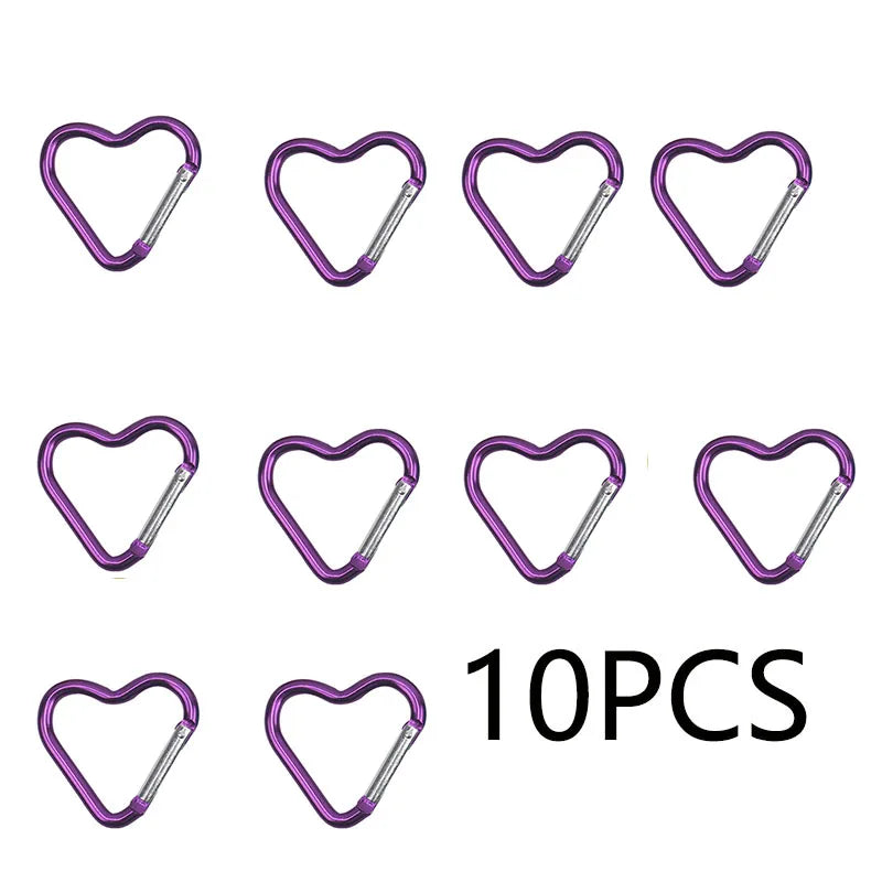 10PCS Carabiner Keychain Clip Heart-shaped Aluminum Small Carabiners Tactical Clips Outdoor Tools Water Bottle Keyring HWXGJ04