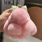 Plush Key Chains Bag Hanging Pendant Car Key Ring Mini Rabbit Hair Bow Bag Strap Cute Bunny Couple Keychain