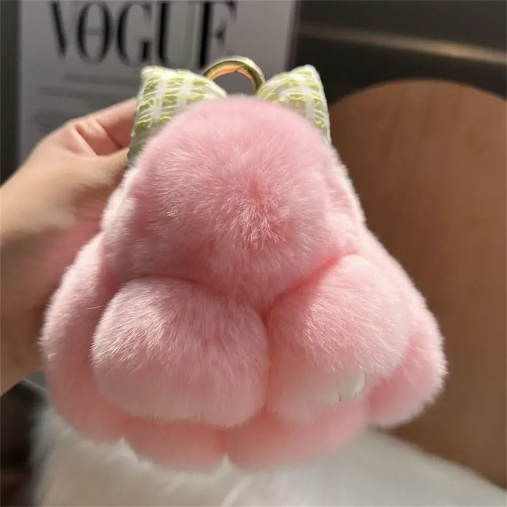 Plush Key Chains Bag Hanging Pendant Car Key Ring Mini Rabbit Hair Bow Bag Strap Cute Bunny Couple Keychain