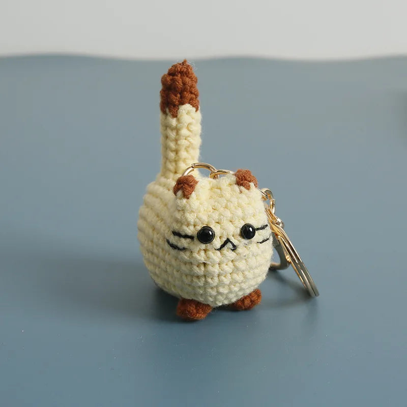 Handmaking Crochet Kitten Keyrings Cute Smiling Cat Doll Crochet Keychain Cartoon Kitten Series Knitting Doll Keychain Custom
