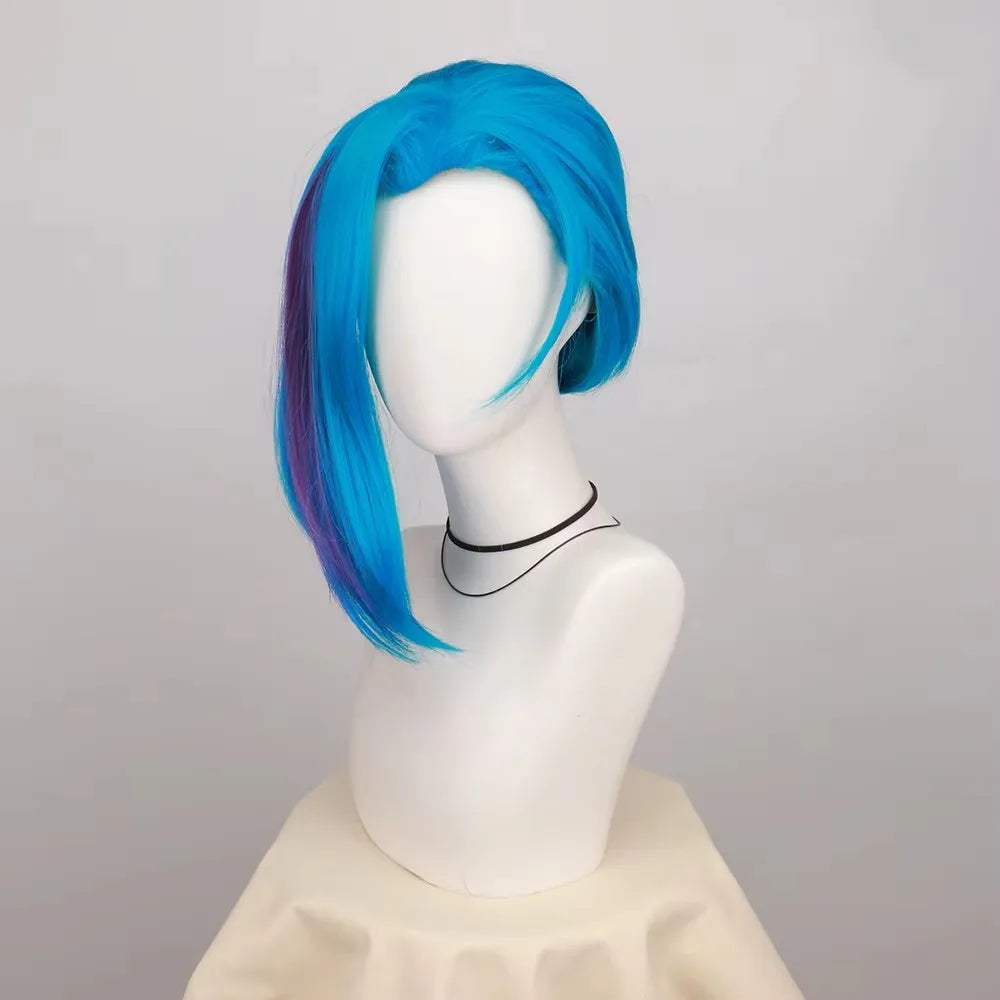LOL Jinx Cosplay Wig Long Braided Blue The Loose Cannon Wig with Blue Braid Heat Resistant Synthetic Hair Anime Wigs