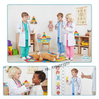 Kids Doctor Nurse Cosplay Costume, V Neck Surgical Uniform for Boys Girls, Halloween Party Role Play Dress Up Outfit