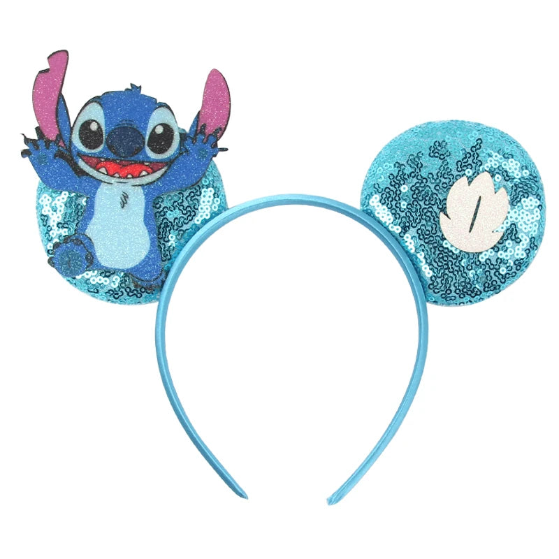 HEROCROSS Cute Stitch Headbands For Girls Sequins Bow Hairband Women Angel Headwear Kids Ears Hair Accessories Carnival Gift