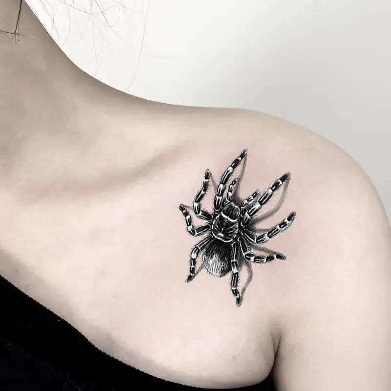 Halloween Spider Temporary Tattoo Stickers Waterproof Fake Scary Tattoo Sticker for Party Festival Body Face Arm Makeup 8pattern
